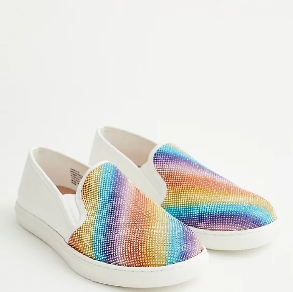torrid White Slip-On Sneakers with Rainbow Rhinestones